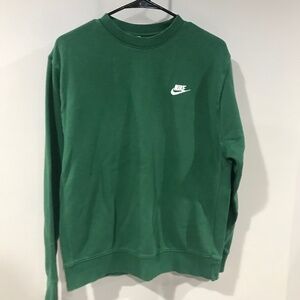 Nike Swoosh Men Medium Green Pullover Longsleeve Sweater Fleece Lined Athleisure